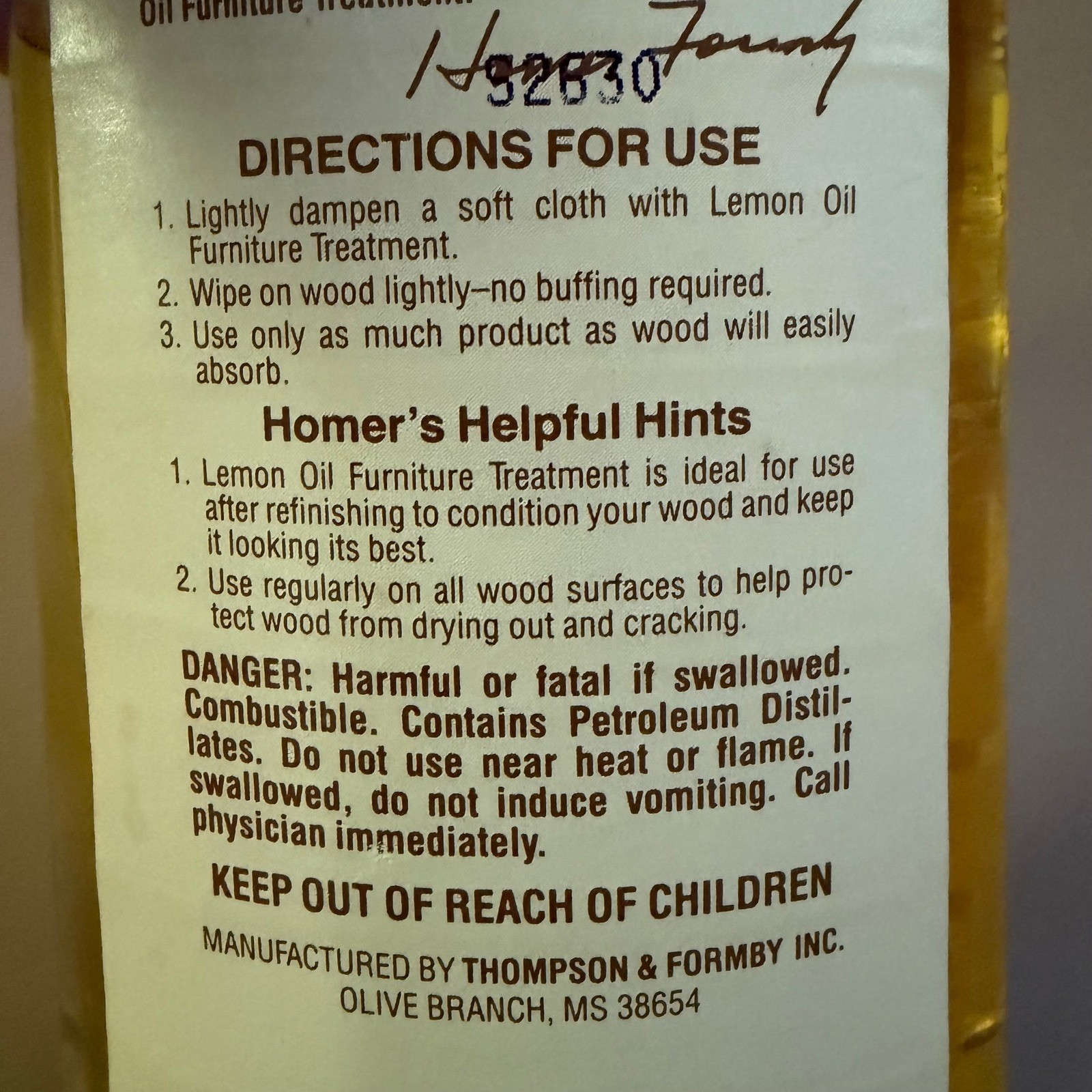 Formbys Penetrating Lemon Oil Furniture Treatment Wood Polish 16oz ~75% Full