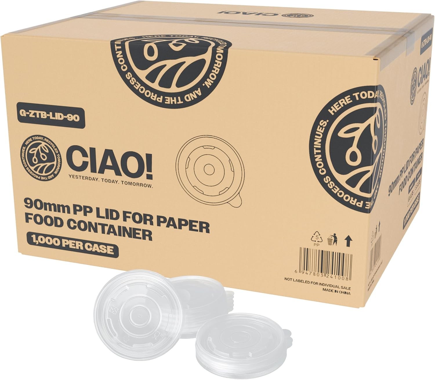 CIAO! 90mm Diameter PP Lid, Designed and Fit BRAND 8oz Paper Food Container (1