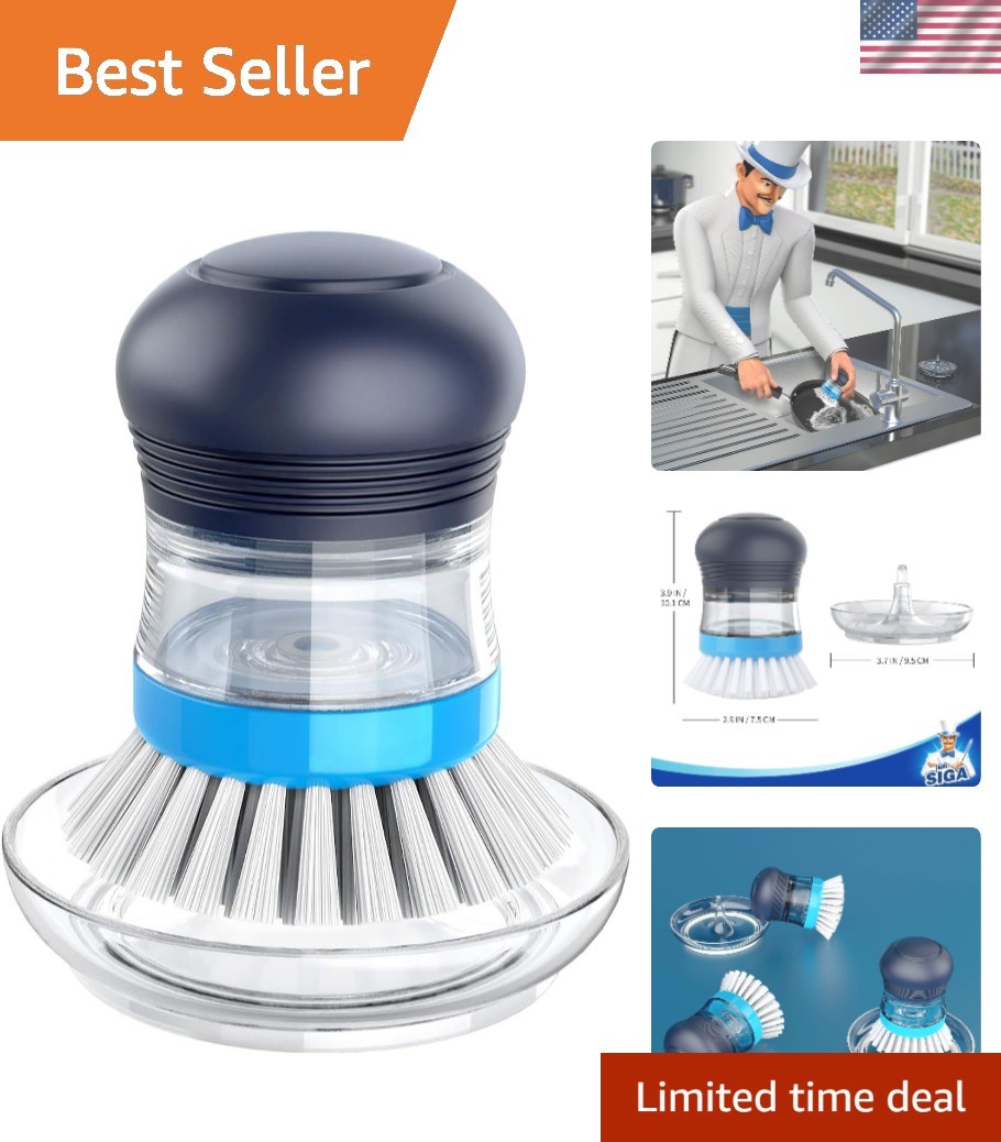 Elegant Soap Dispensing Palm Brush Set with Holder for Effortless Kitchen Clean