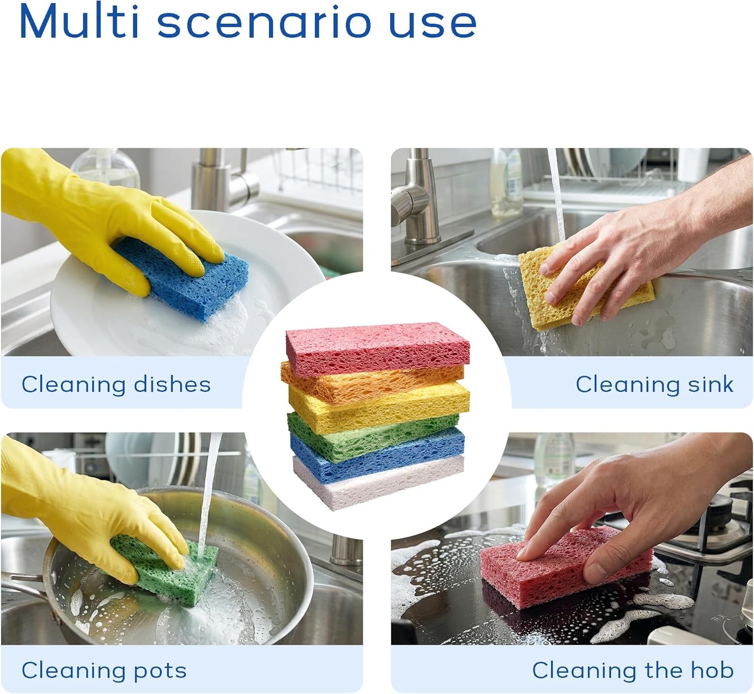 Cellulose Sponges,Heavy Duty Scrub Kitchen Sponge No Scratching,Pop Up Eco DIY