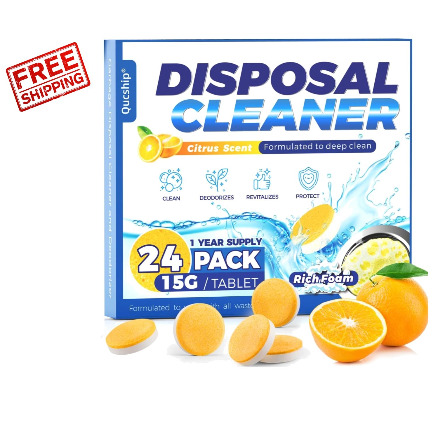 Foam Garbage Disposal Cleaner Deodorizer Tablets – 24 Pack (1 Supply)