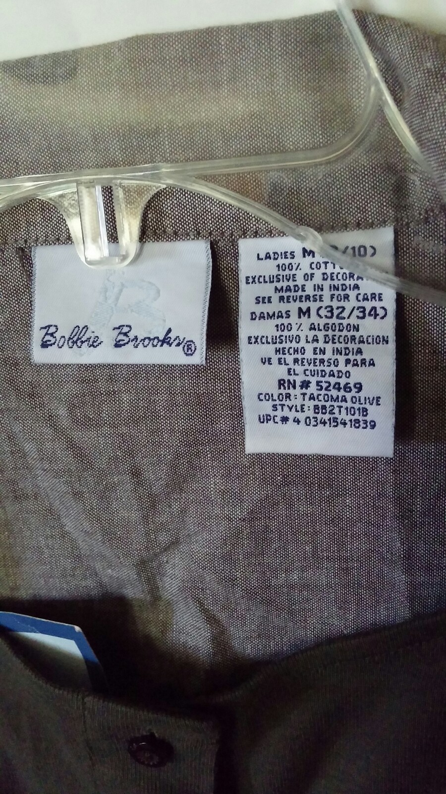 BOBBIE BROOKS LADIES LAYERED-LOOK SHIRT TACOMA OLIVE SIZE MEDIUM 100% COTTON NWT