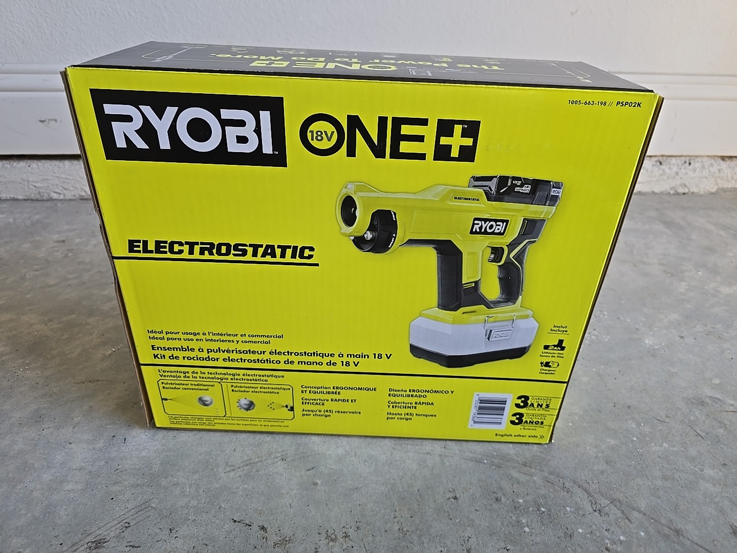 New Ryobi ONE+ 18V Cordless Handheld Electrostatic/Disinfectant Sprayer PSP02K