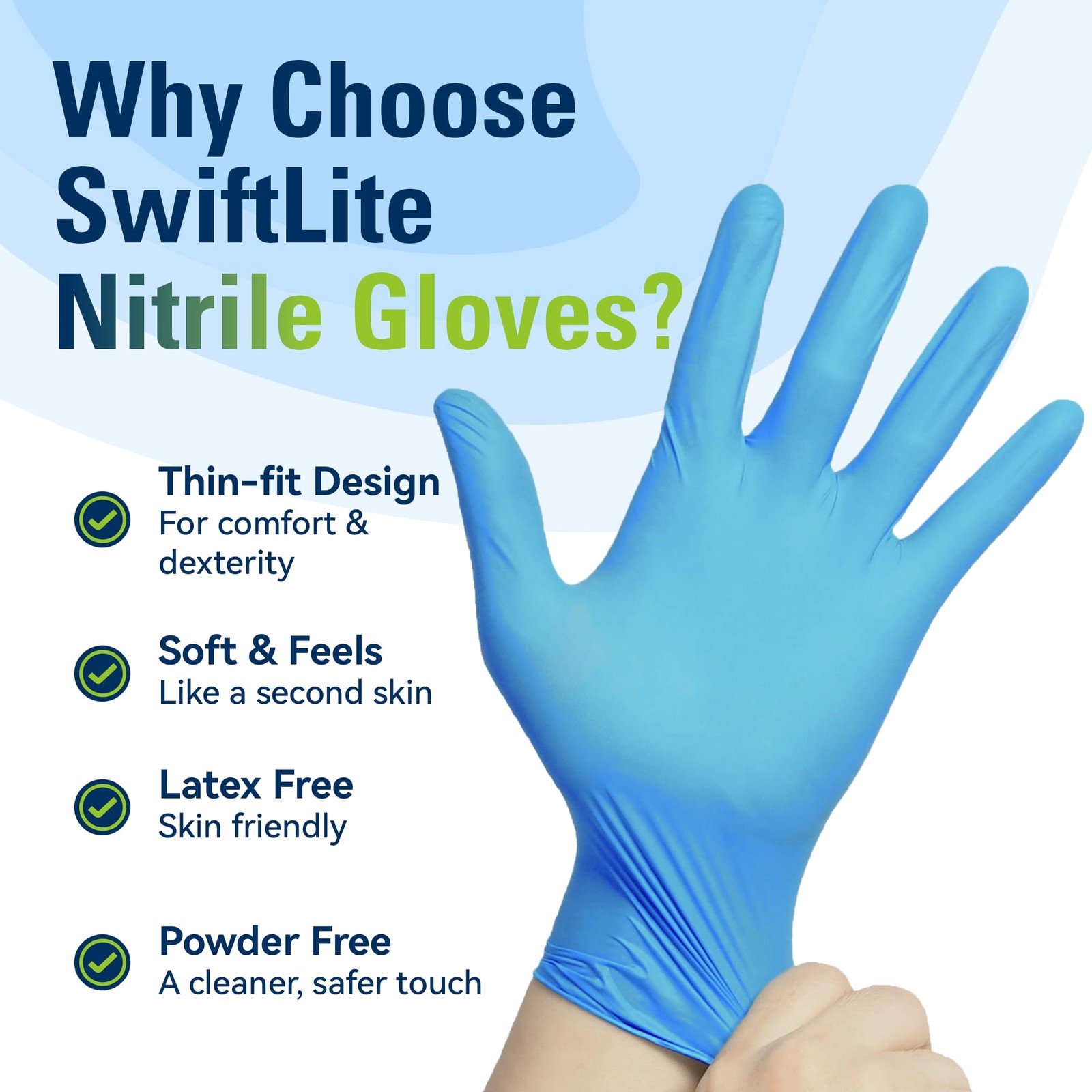 SWIFTLITE Nitrile Gloves, Food Safe Disposable Gloves Latex Medium, Blue