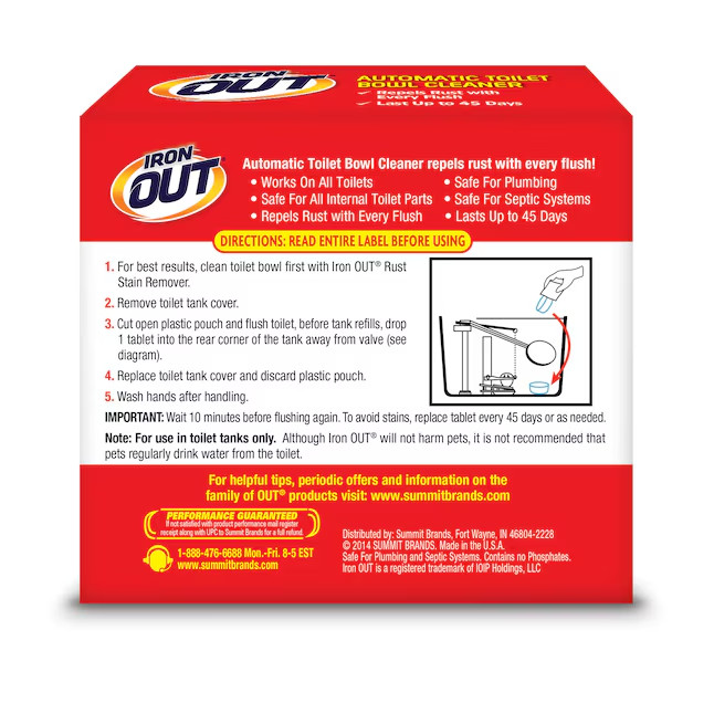 Iron OUT Automatic Toilet Bowl Cleaner, Toilet Cleaner, Pack of 1, 6 Tablets,