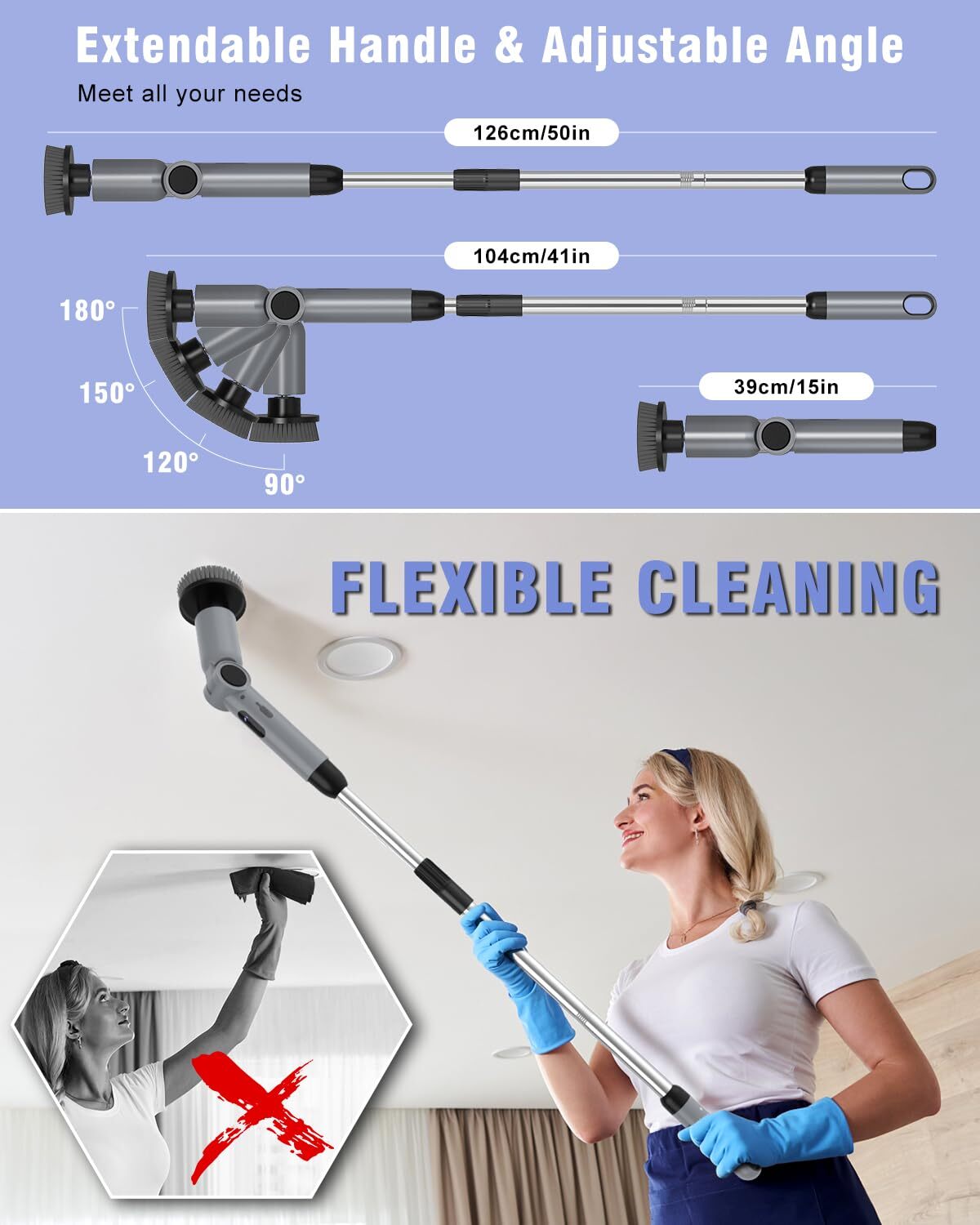 Electric Spin Scrubber ipx7 Waterproof 50kg Torque Shower Scrubber With 9 B