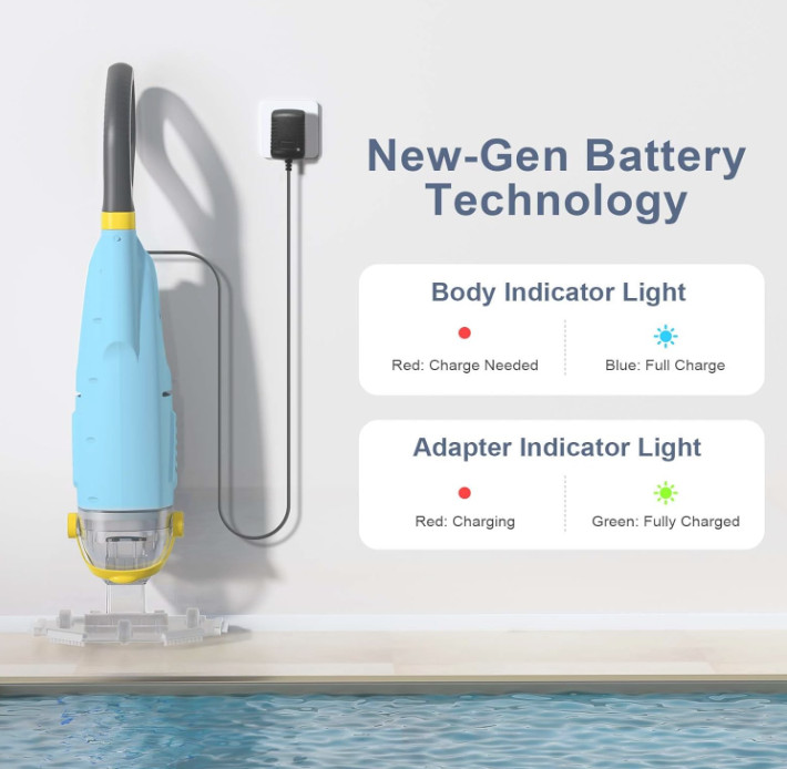 Limpiador Recargable para Piscinas con Cabezal Transparente y Potente Succión