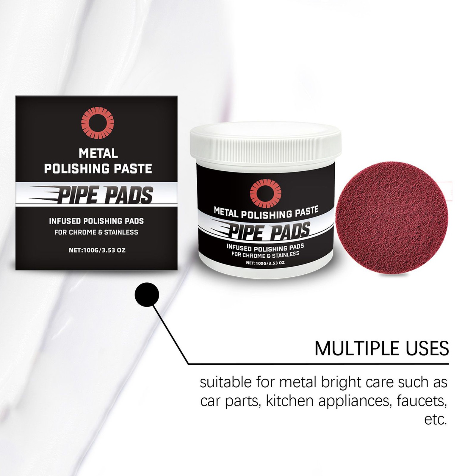 1pc Metal Polish Paste Protectant Scratch Remover Pipe Infused Polishing Pads.