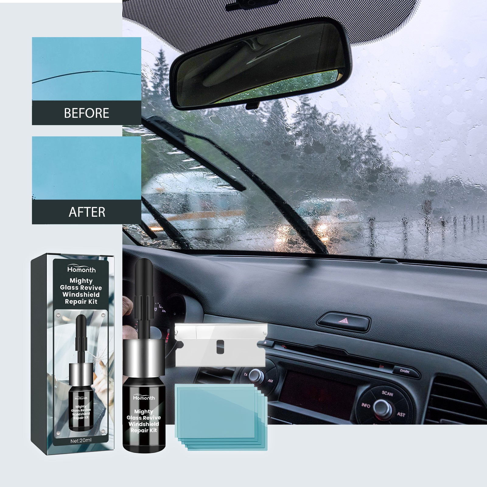 Windshield Repair Kit – Crack & Rock Chip Fix for Auto Glass UV Cure
