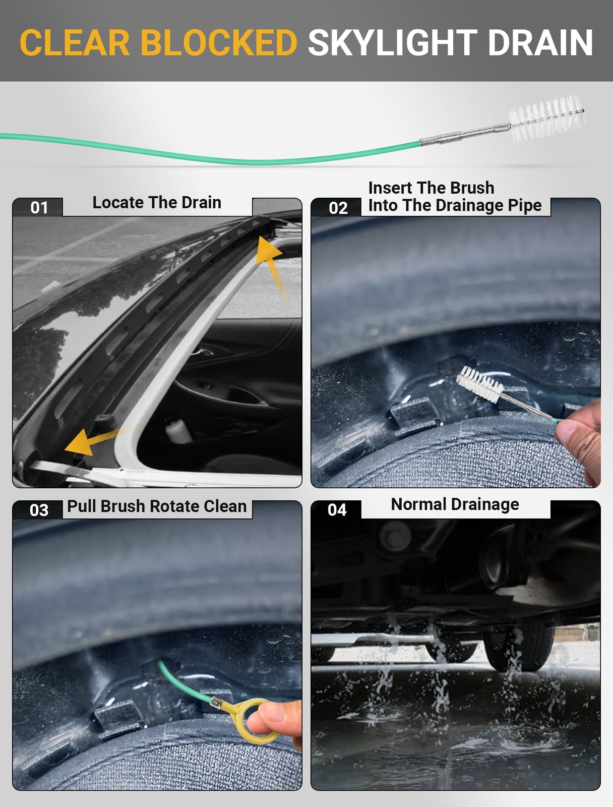 Upgraded Auto Sunroof Cleaning Tool, Long 120 Inch Flexible Drain Brush for Car