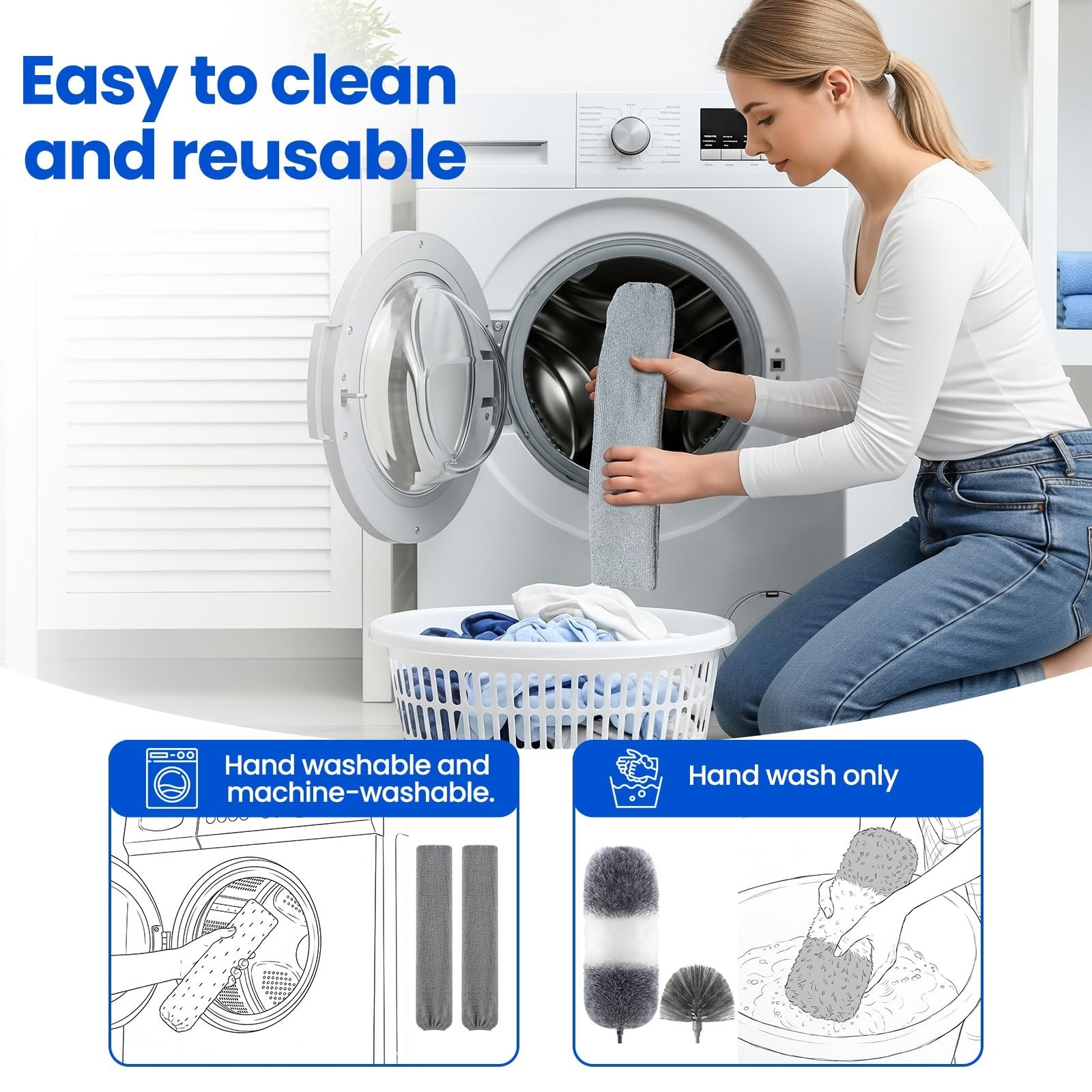 Extra-Long Duster Kit with Extension Pole, Microfiber Dusting Cloths, 5-in-1 Cle