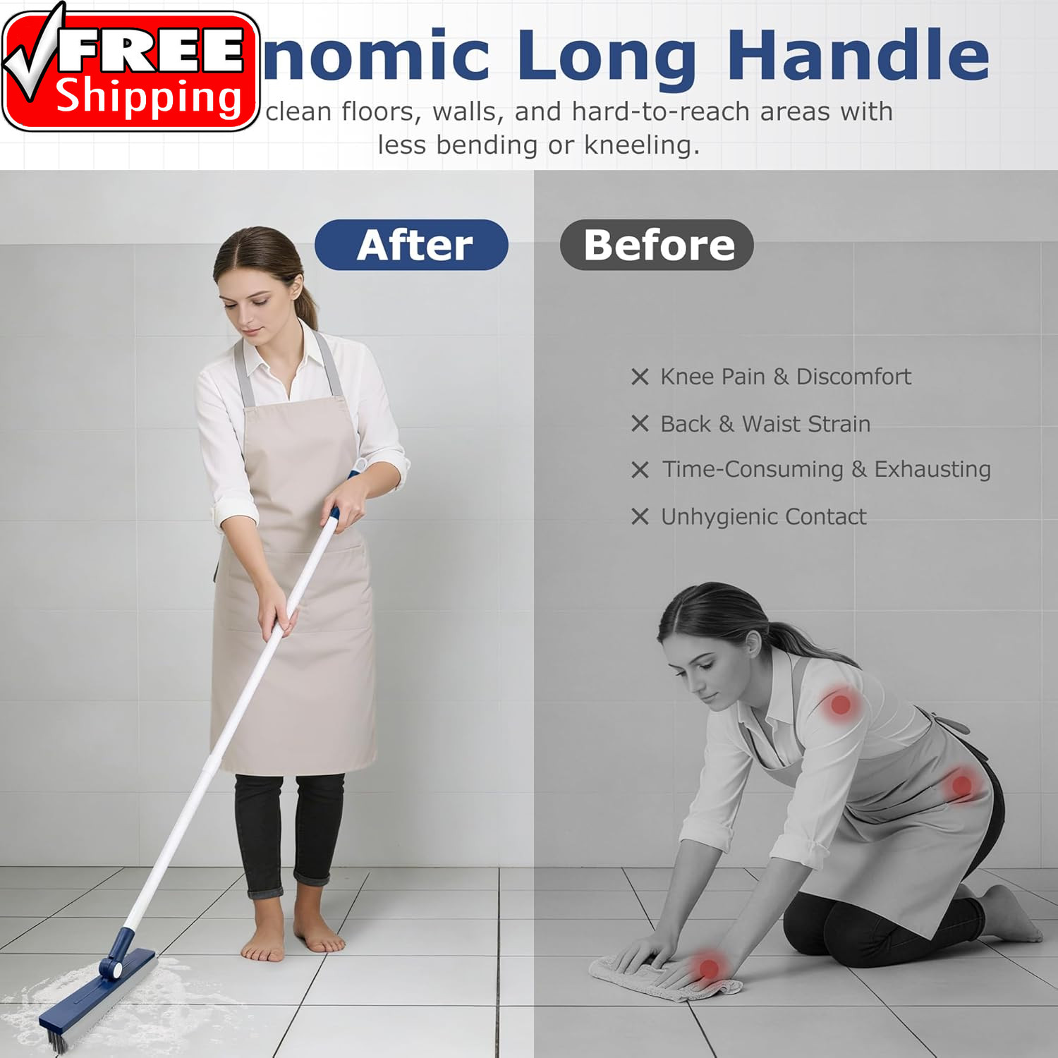 Grout Brush with Long Handle, Grout Cleaner Brush for Tile Floors, Stiff Bristle
