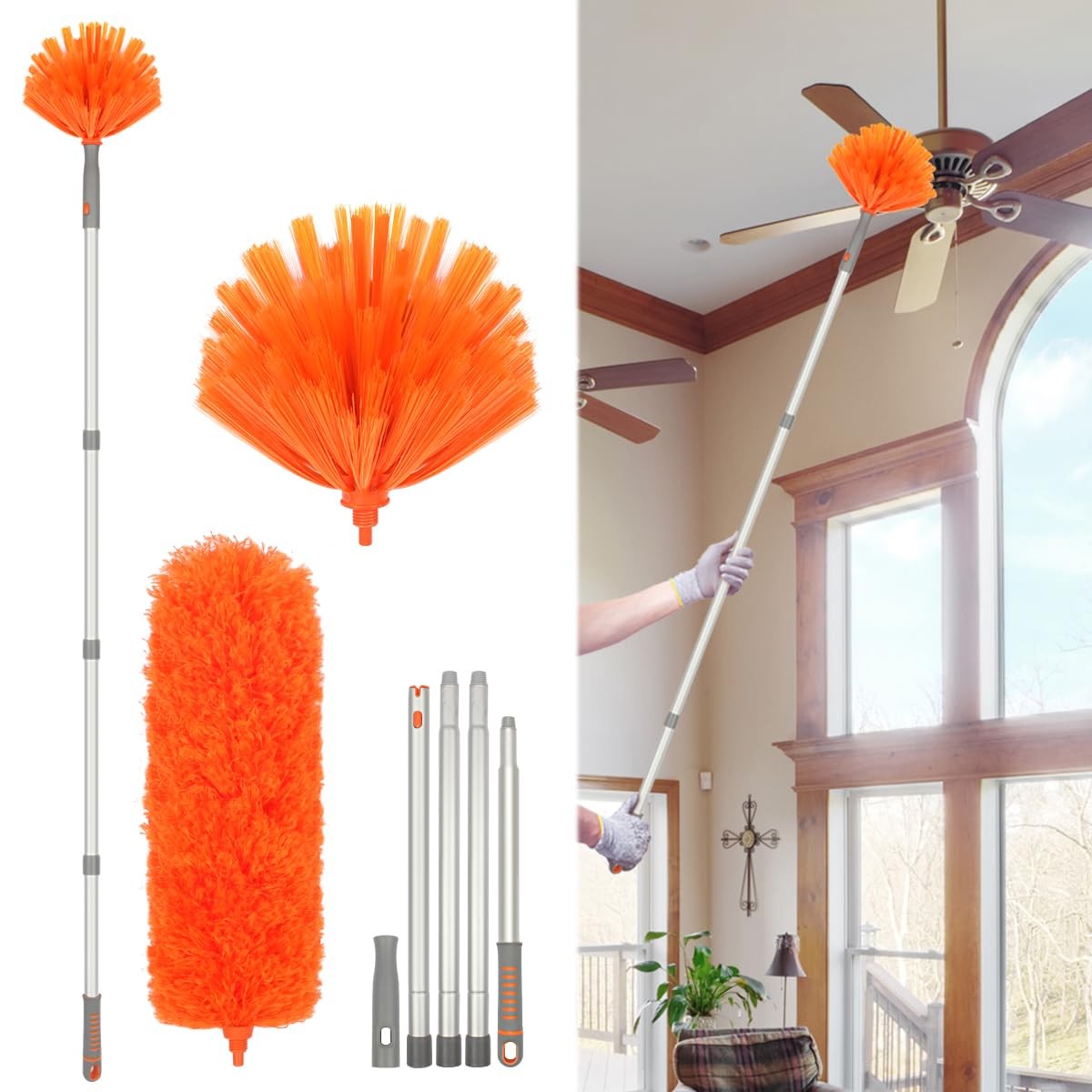 Ceiling Fan Cleaner, Extended Duster with Aluminum Pole, Adjusts 15 to 72 Inc…