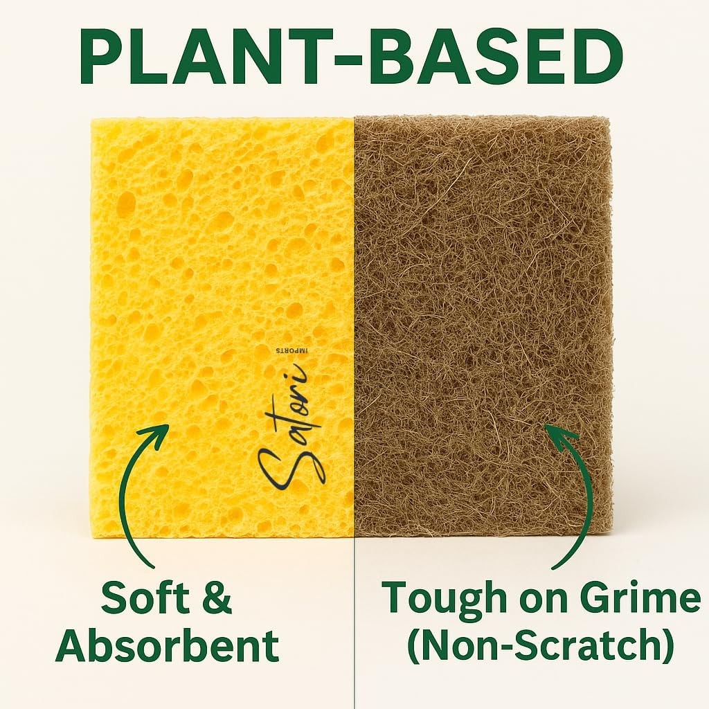 Natural Kitchen Sponges – 10 Pack Plant-Based Coconut & Cotton Scrubbers,