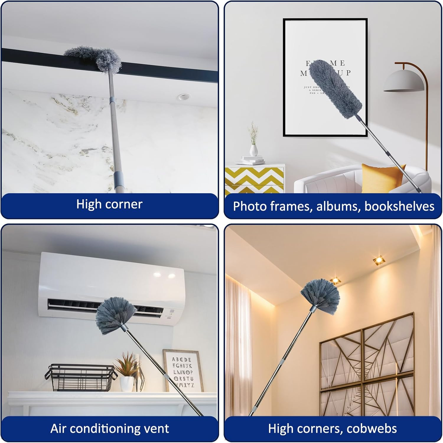 20 Ft+ High Reach Cobweb Dusting Kit with 3-14 Ft Extension Pole/Spider Web Brus