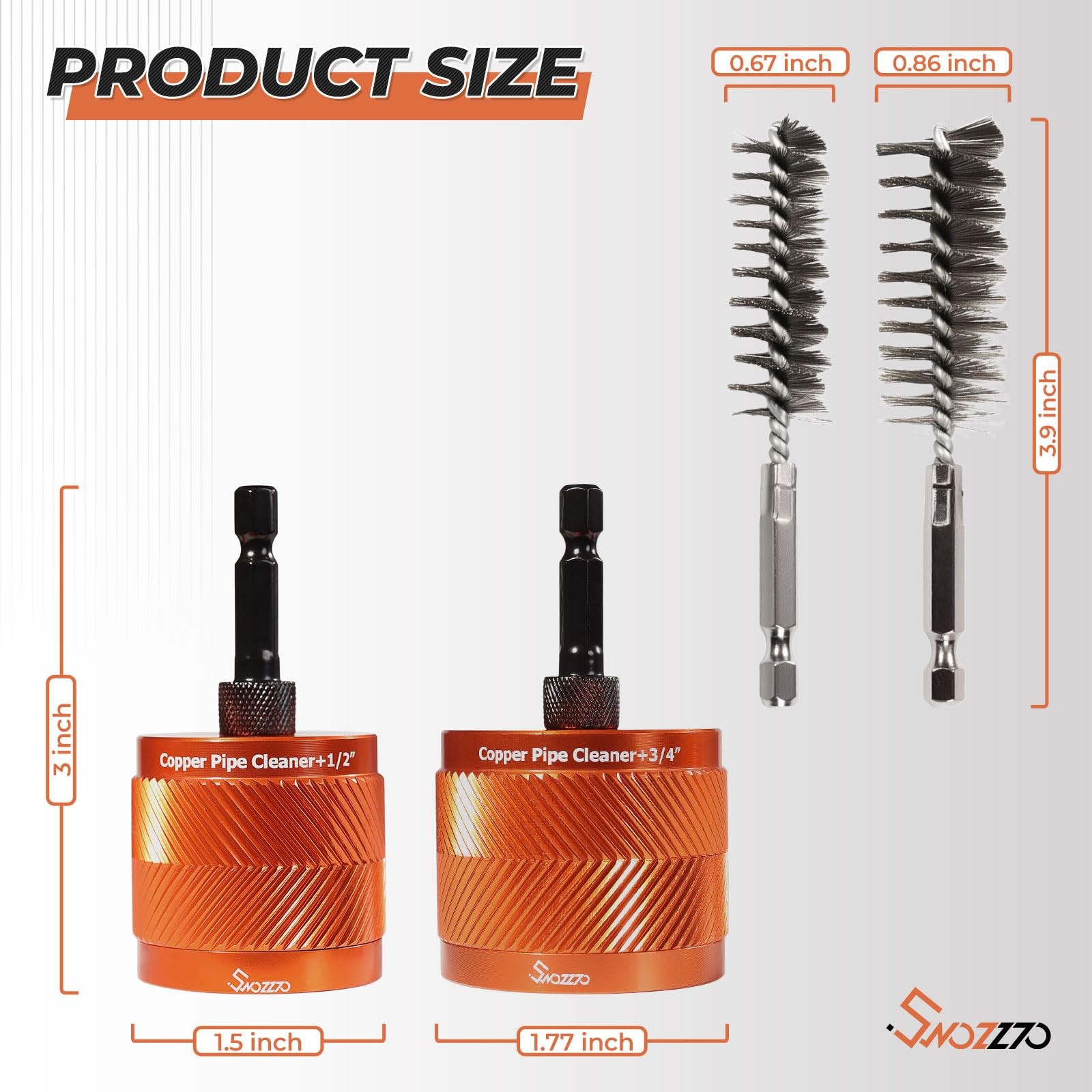 1/2″ & 3/4″ Metal Copper Pipe Cleaner Set,2PCS Replacement Blades provided pe…