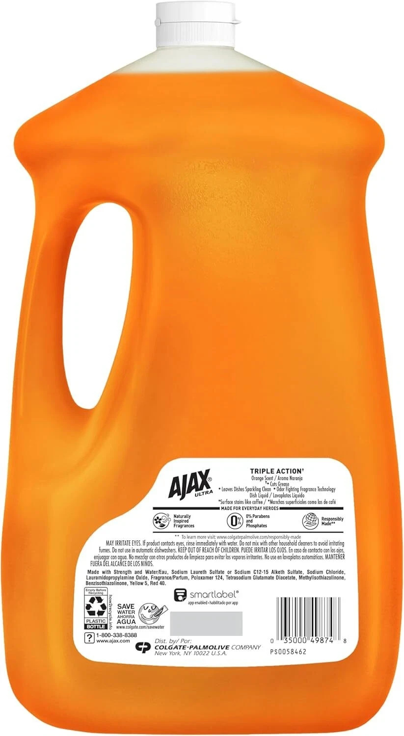 Ajax Ultra Triple Action, Dishwashing Liquid Dish Soap, Orange, 90 Fluid Ounce