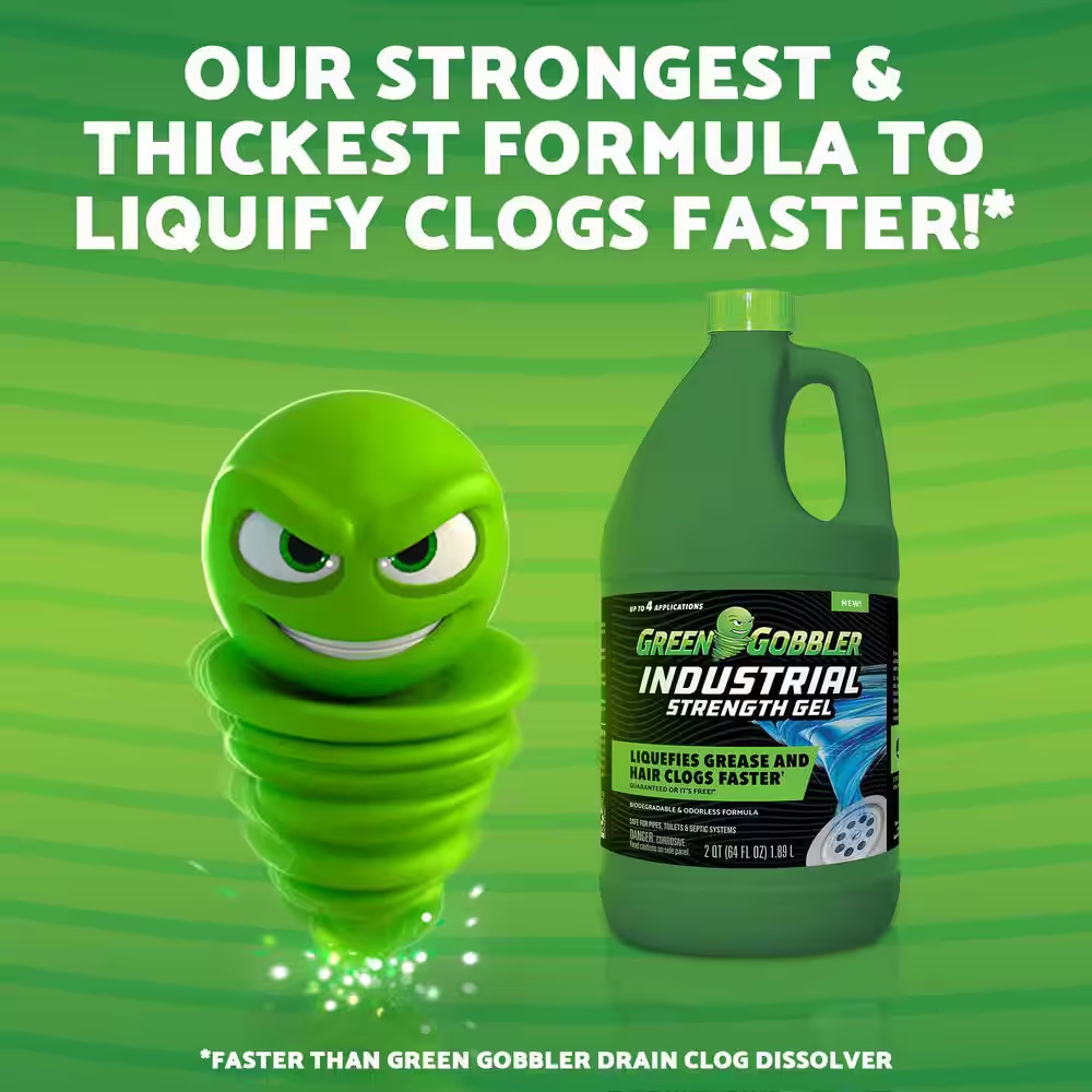 Green Gobbler Industrial Strength Gel Grease and Hair Clog Remover – 64 Oz