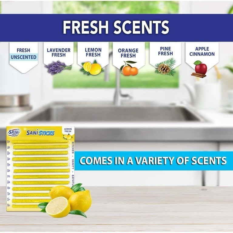 Sani-Max Drain Sticks 24 Count, Lemon Scents, Stop Clogs And Smelly Sinks