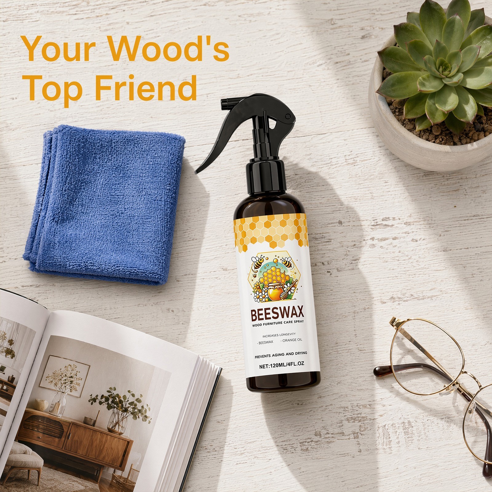 Natural Beeswax Wood Polish Spray – Furniture & Floor Cleaner Restorer