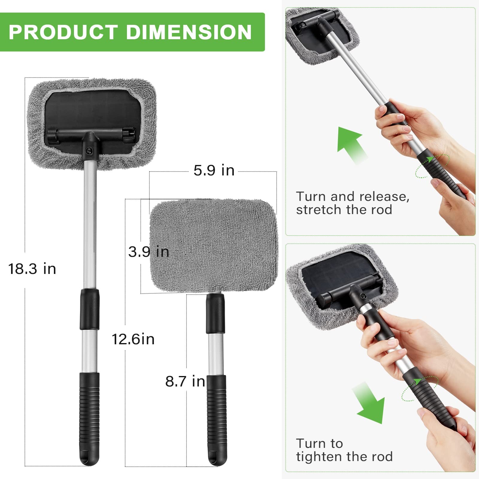 2 Sets Windshield Cleaner Tool Car Window Cleaning Wash Kit with Detachable H…