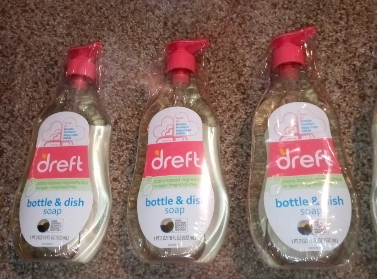 NEW LOT OF 5 DREFT BABY BOTTLE & DISH SOAP BOTTLES PACIFIERS SIPPY CUPS 18 OZ