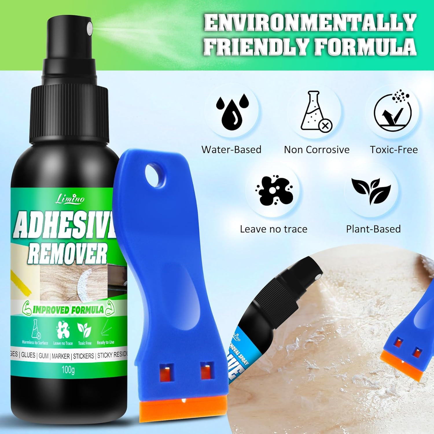 Adhesive Remover – 7Oz Upgrade Formula Surface Safe Rapid Glue Remover with Scra