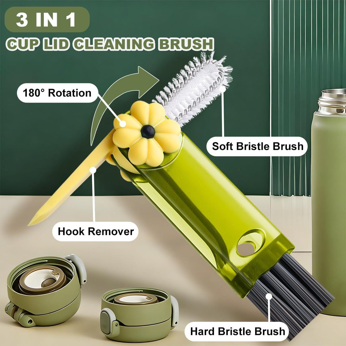 3 in 1 Cup Lid Cleaning Brush, Portable Cup Cleaner Brush, New Water Bottle Lid