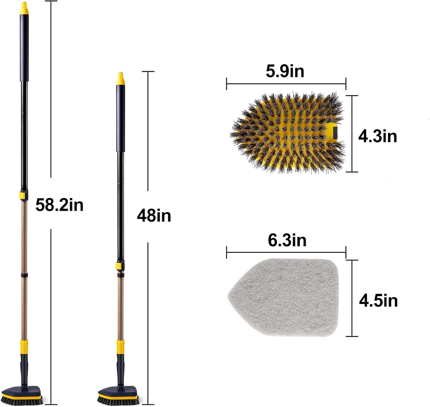 Tub Tile Scrubber Brush 2 in 1 Cleaning Brush 58.2 Inch Adjustable Pole