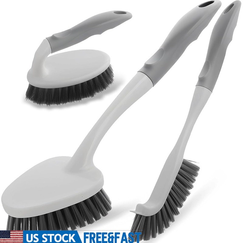 3 Piece Cleaning Brush Set Scrub Brush Tile Crevice Durable Stiff Bristles New