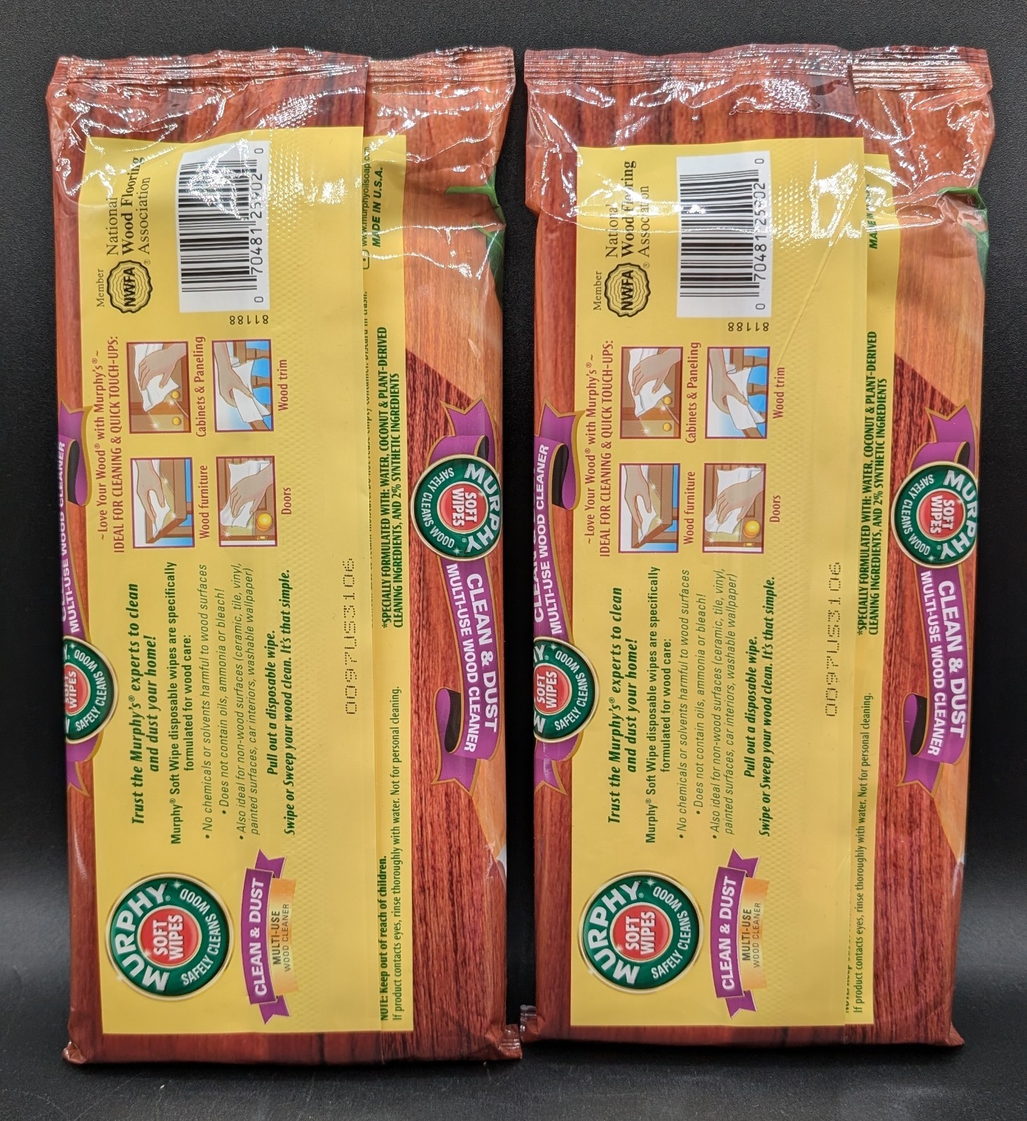 TWO Packs Murphy Soft Wipes Clean & Dust Multi-Use Wood Cleaner, SEALED, 18 Each