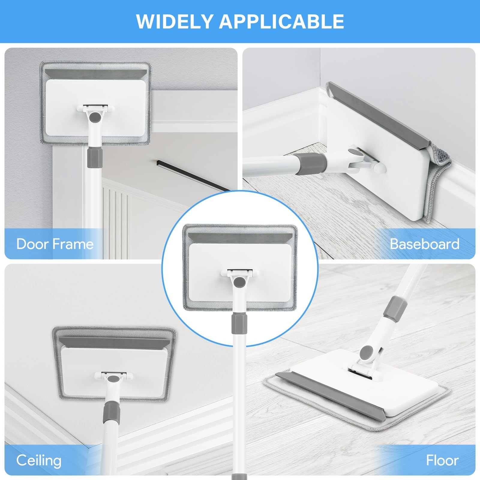 Extendable Baseboard Cleaner Tool with Handle, 4 Reusable Pads for Walls & Floor