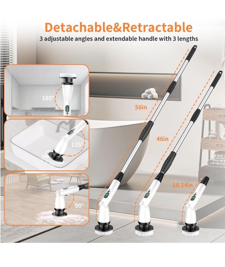 11 in 1 Electric Spin Scrubber Cordless Cleaning Brush 3 Adjustable Angles 2 …