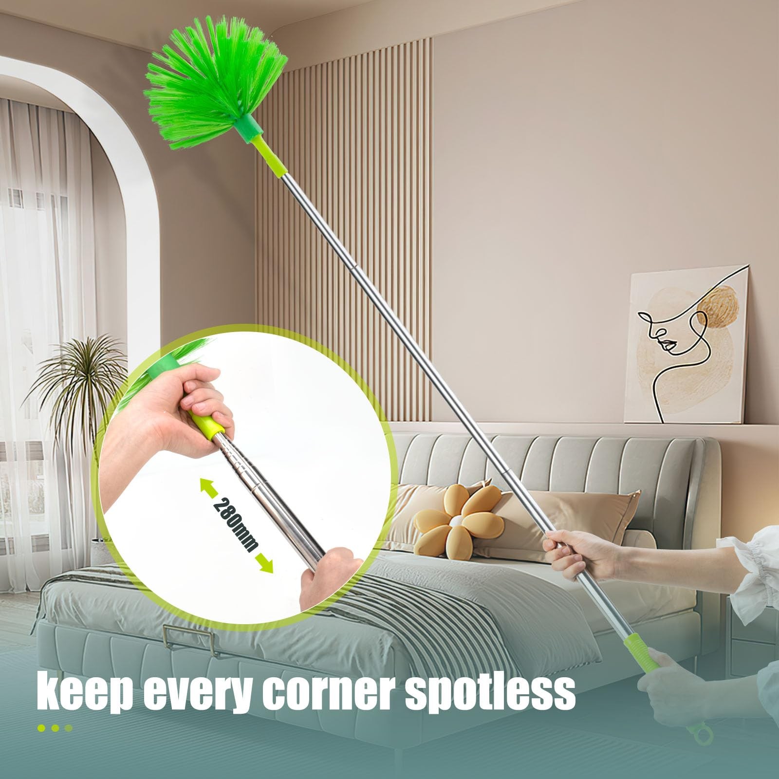 Microfiber Duster with Extension Pole 30 to 100”, Bendable Reusable Washable…