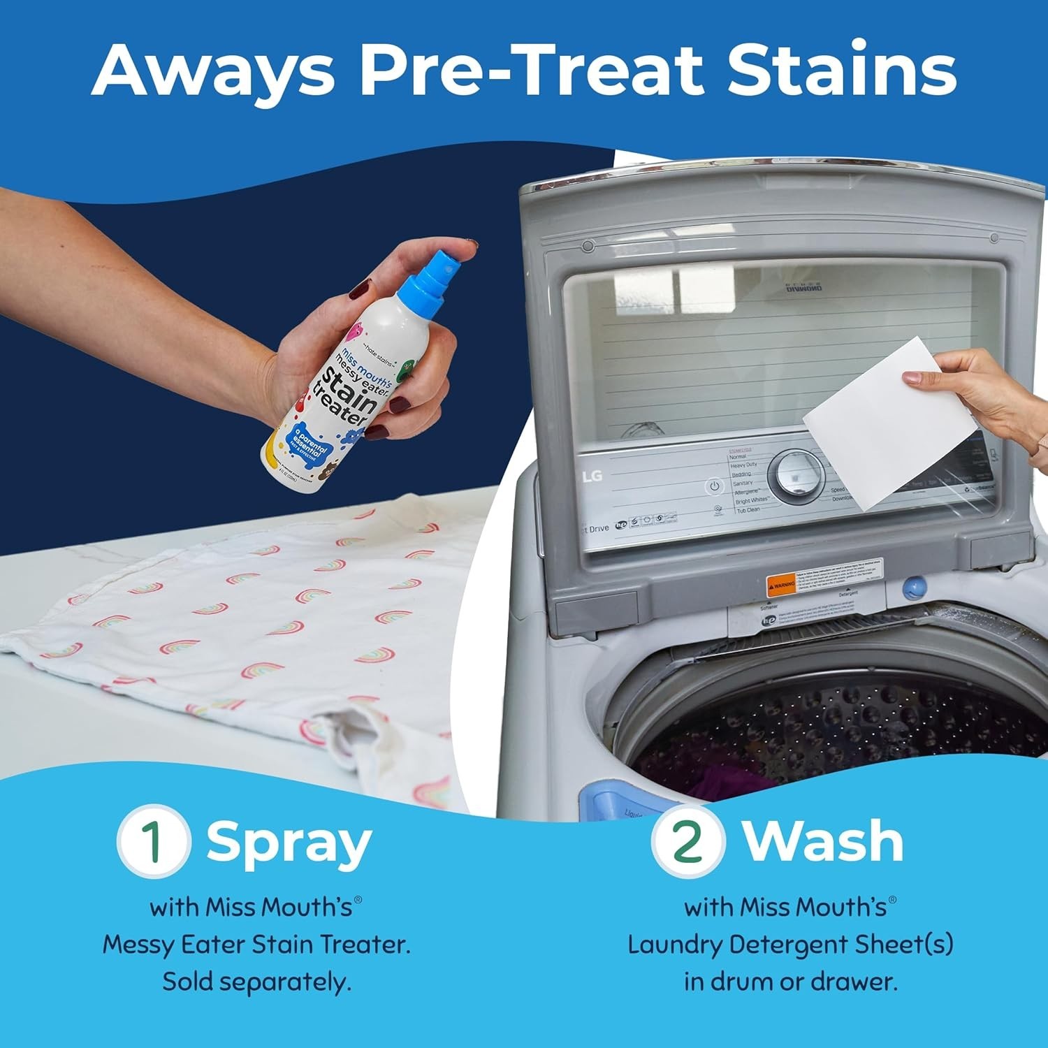 Miss Mouth’s Messy Eater Stain Treater & Suds Duo (3 Pack) + Detergent Sheet- 30