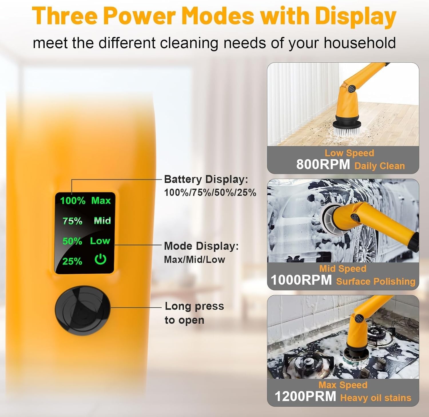 1500 RPM Electric Spin Scrubber for Dewalt 20V Battery, Power Shower Scrubber fo