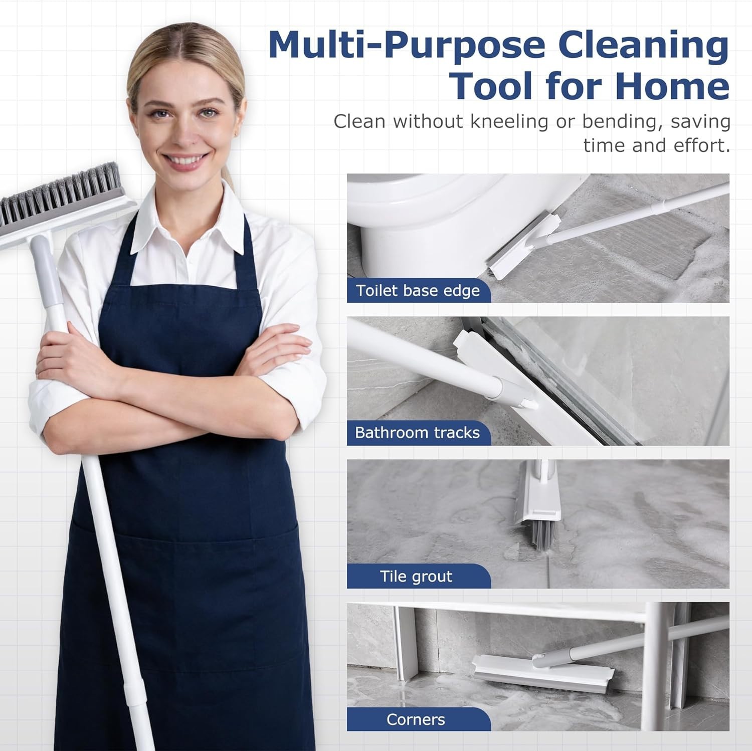 Grout Brush with Long Handle, Floor Cleaning Scrubber with Stiff Bristles for…