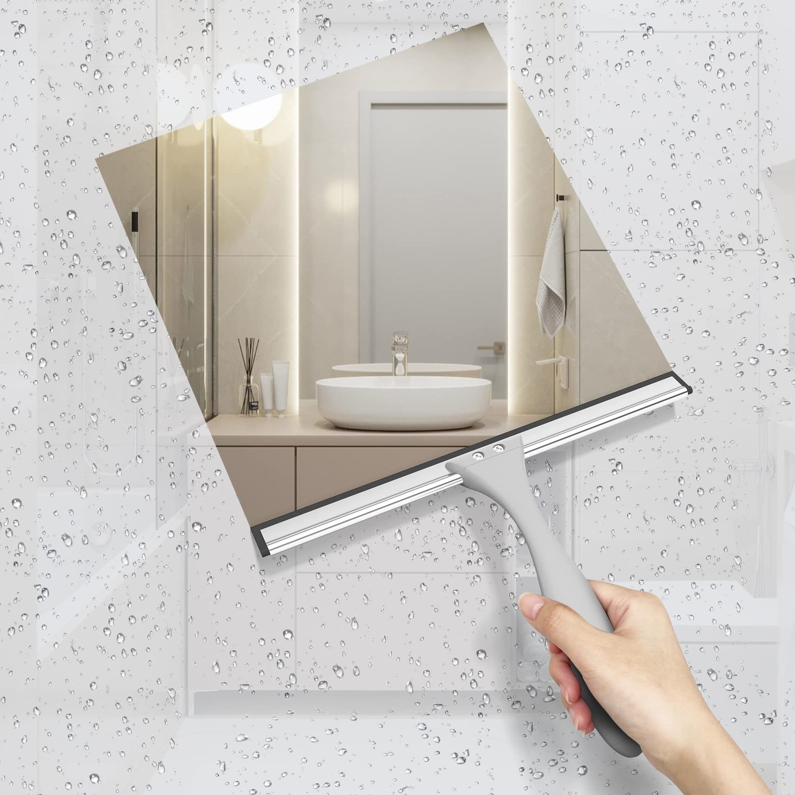 Shower Squeegee Wide Silicone Blade Ergonomic Handle 10 Inch All Purpose Window