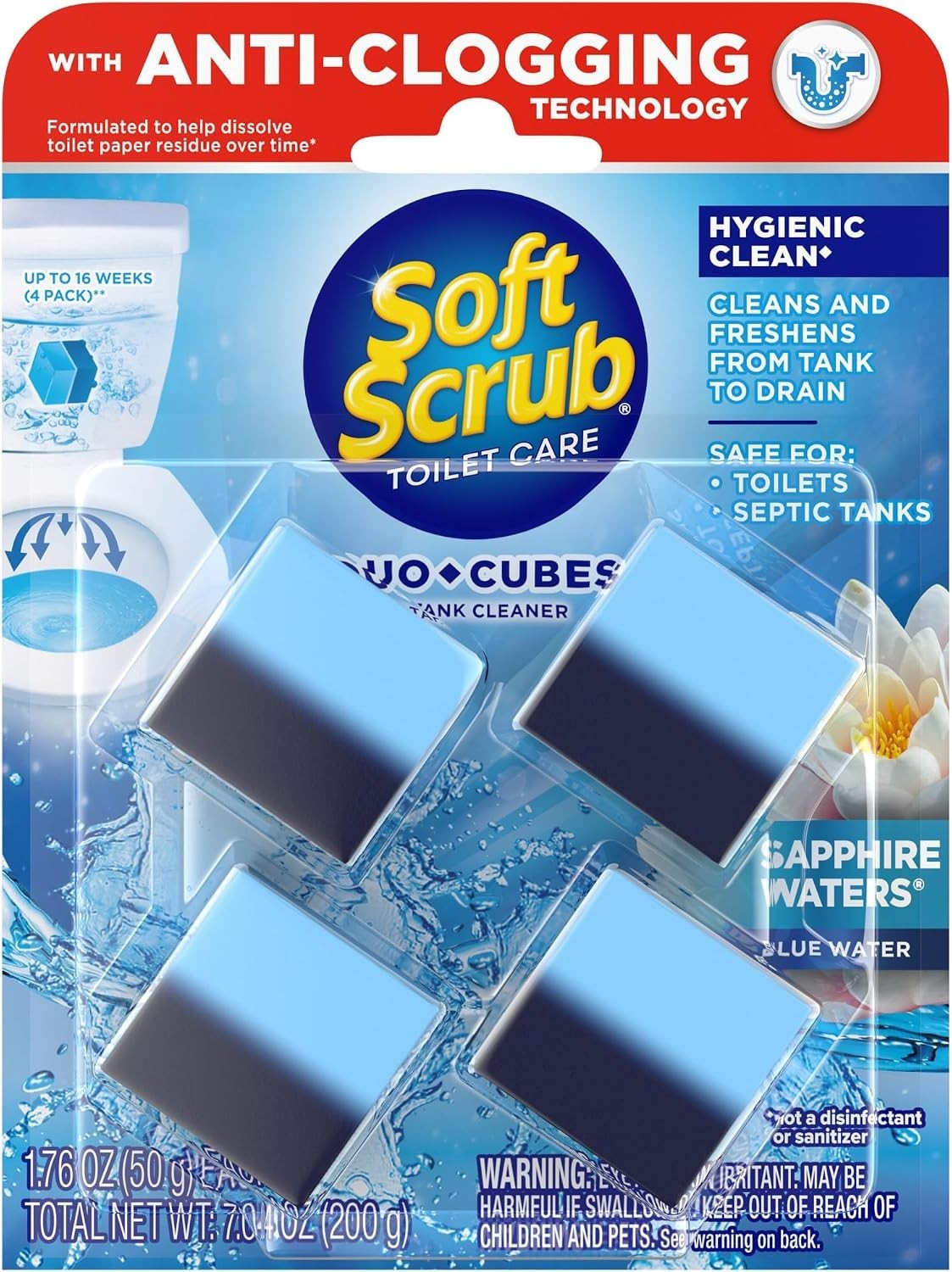 Automatic Toilet Cleaner Duo-Cubes, Sapphire Waters – Lasts 16 Weeks – 4 Count