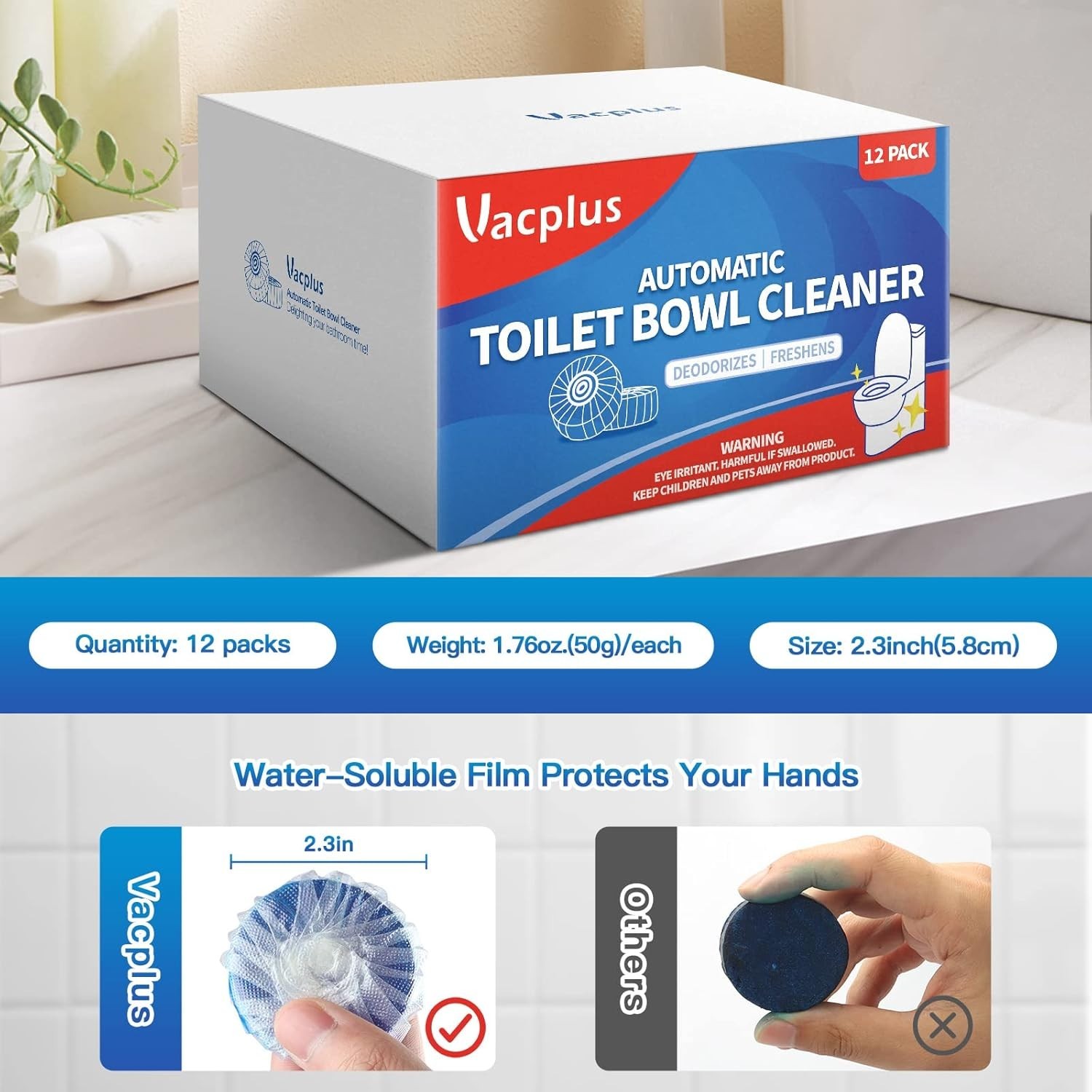Automatic Toilet Bowl Cleaner Tablets, Drop-In Tank Cleaner for Bathroom