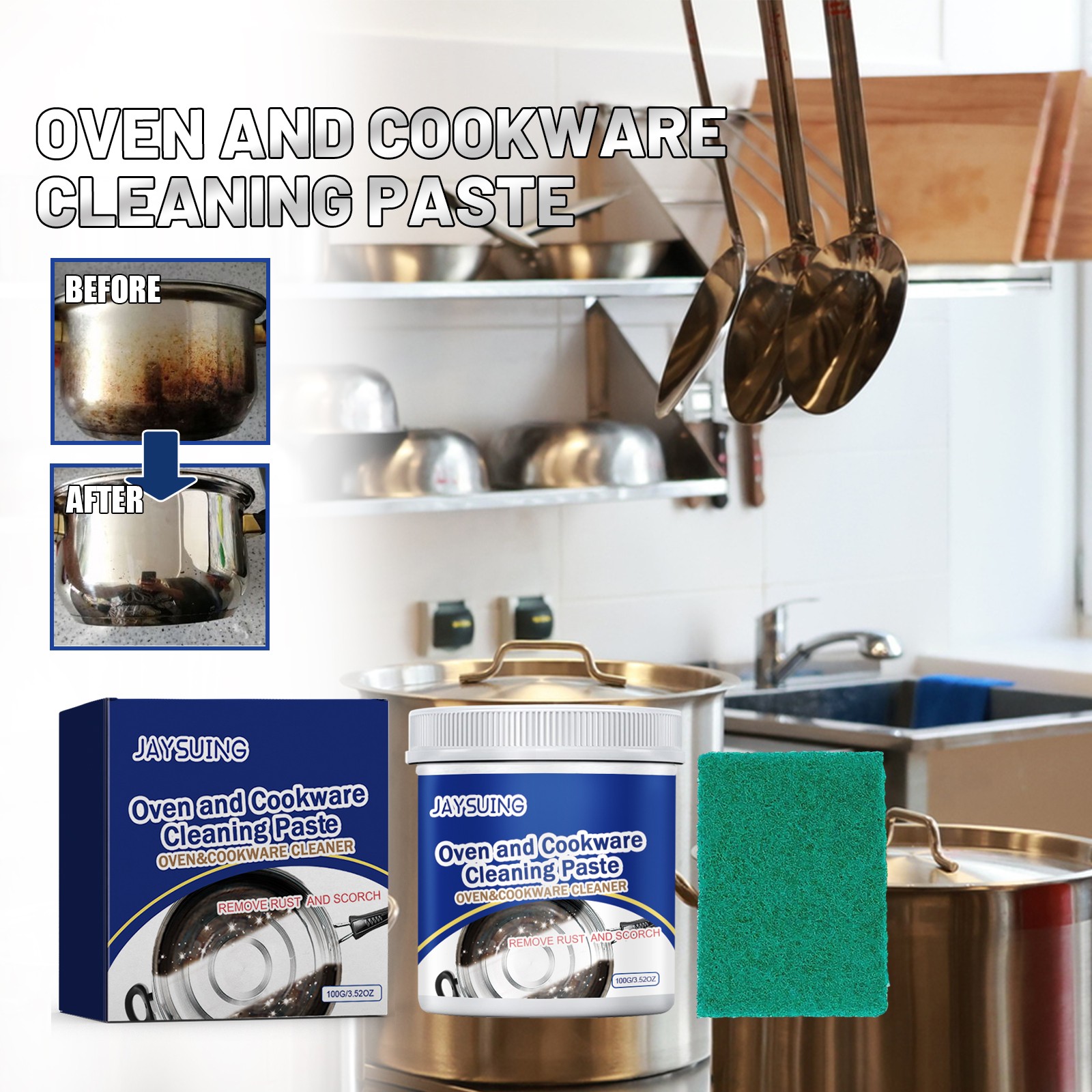 Stainless Steel Cleaner & Metal Polish, Multi-Purpose Rust Removing Paste