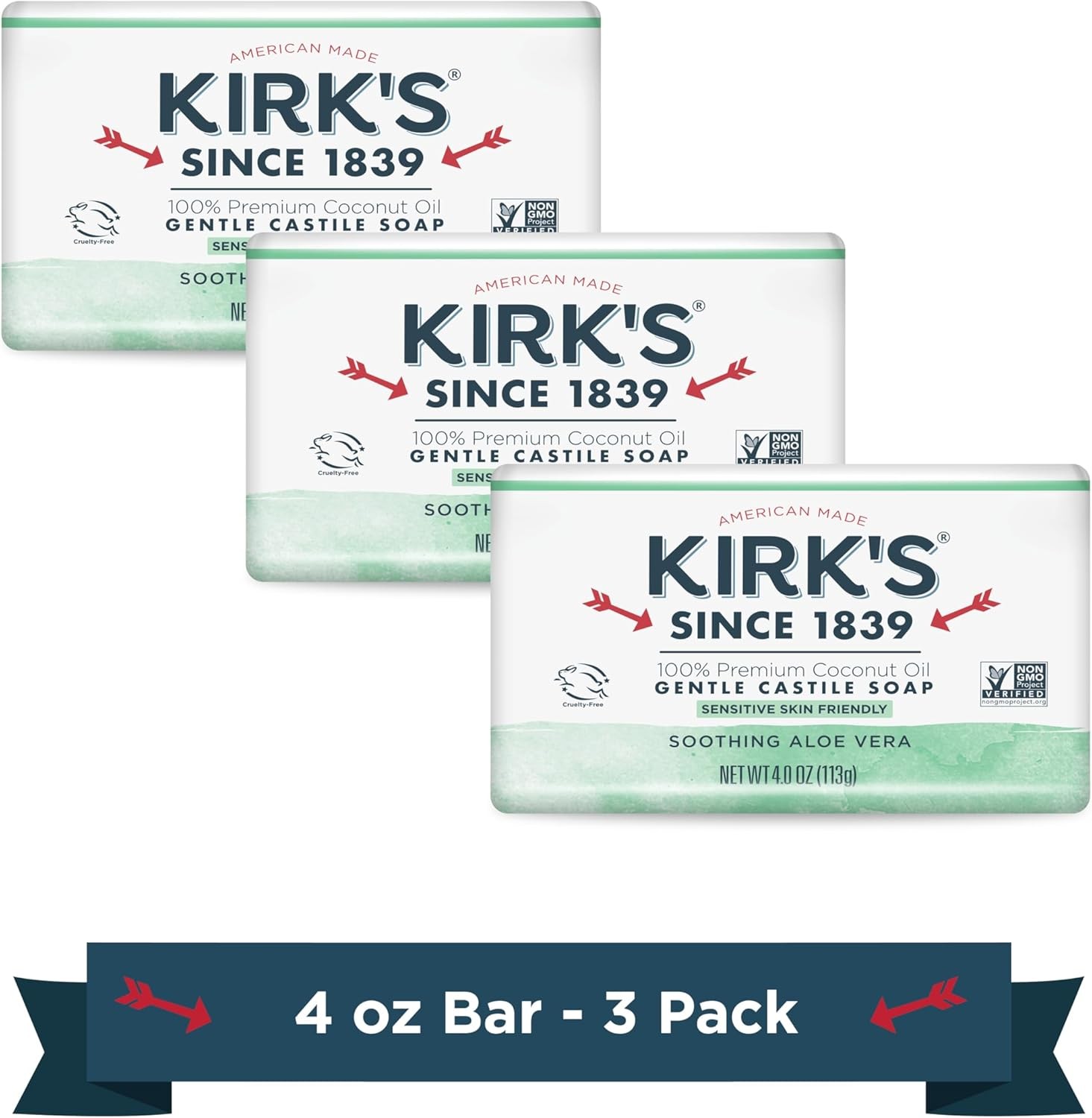 Natural Original Coco Castile Soap with Aloe Vera, Pack of 3