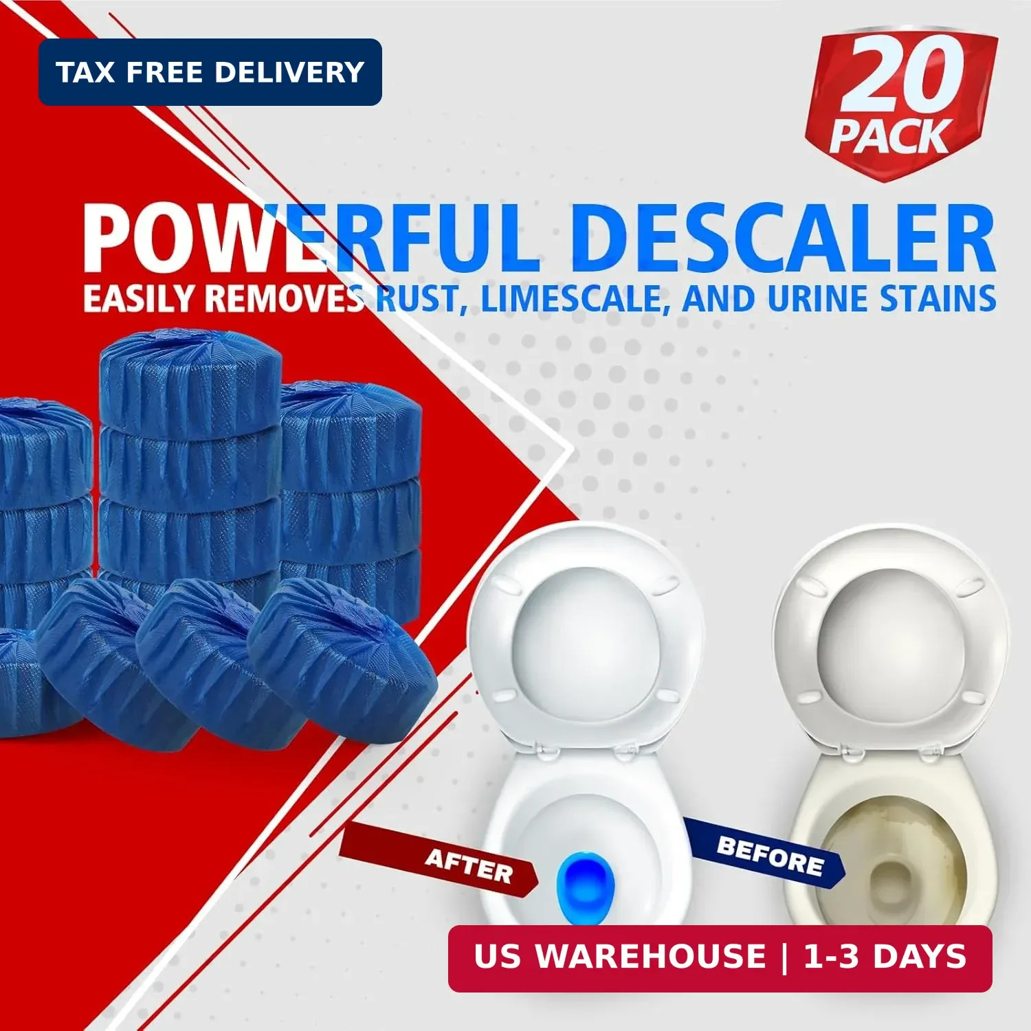 USKICH 20 Pack Toilet Bowl Cleaner Tablets,Blue Automatic Toilet Tank Cleaners,