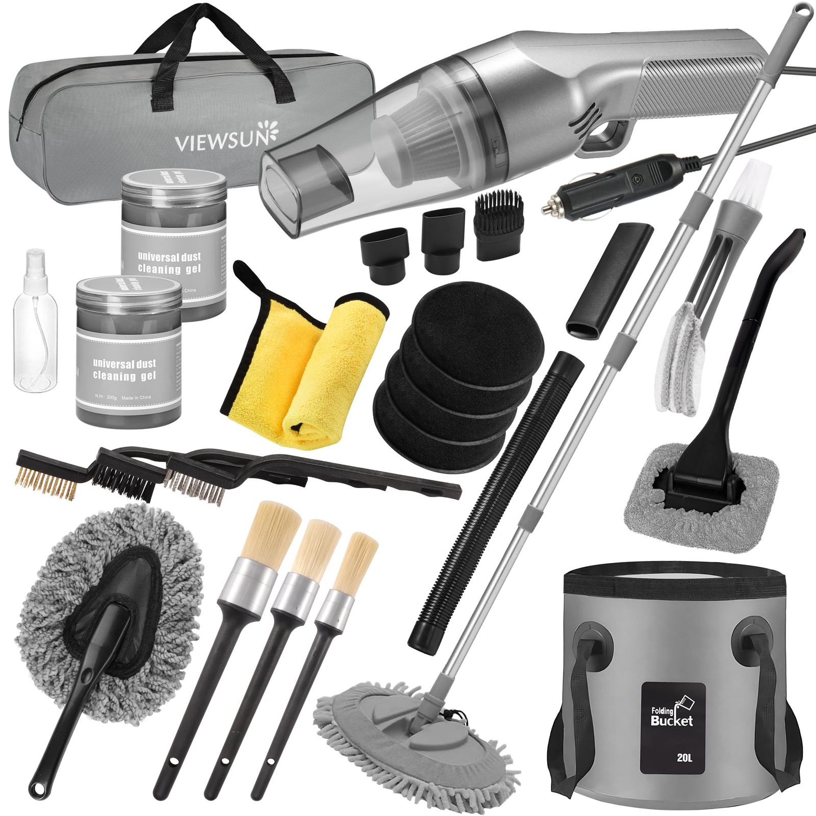 21Piece Car Cleaning Kit with Handheld Vacuum, Mop, Brushes, & Supplies