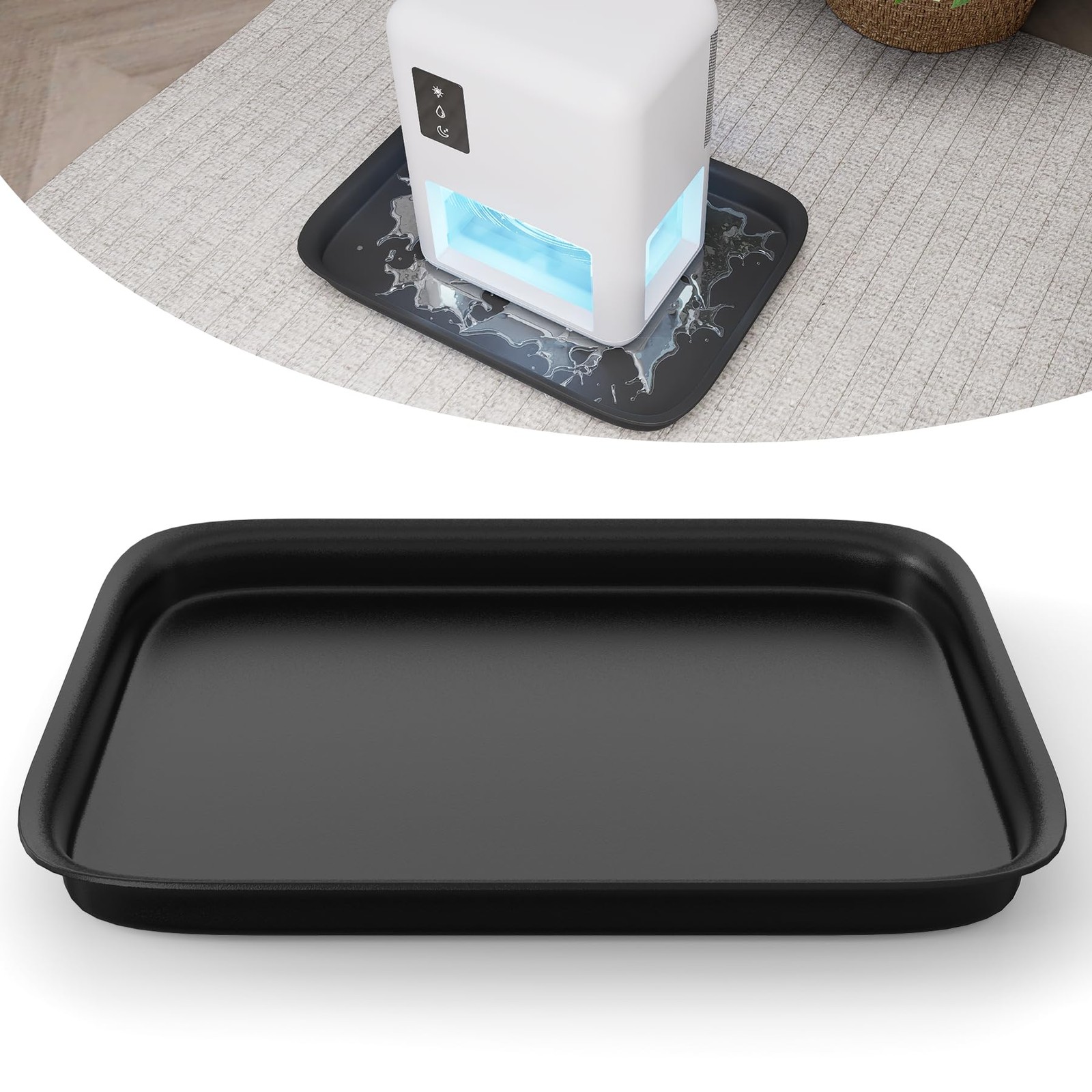 Black Hard Plastic Leak Proof Dehumidifier Floor Drip Pan Tray 13x9x2 Inch