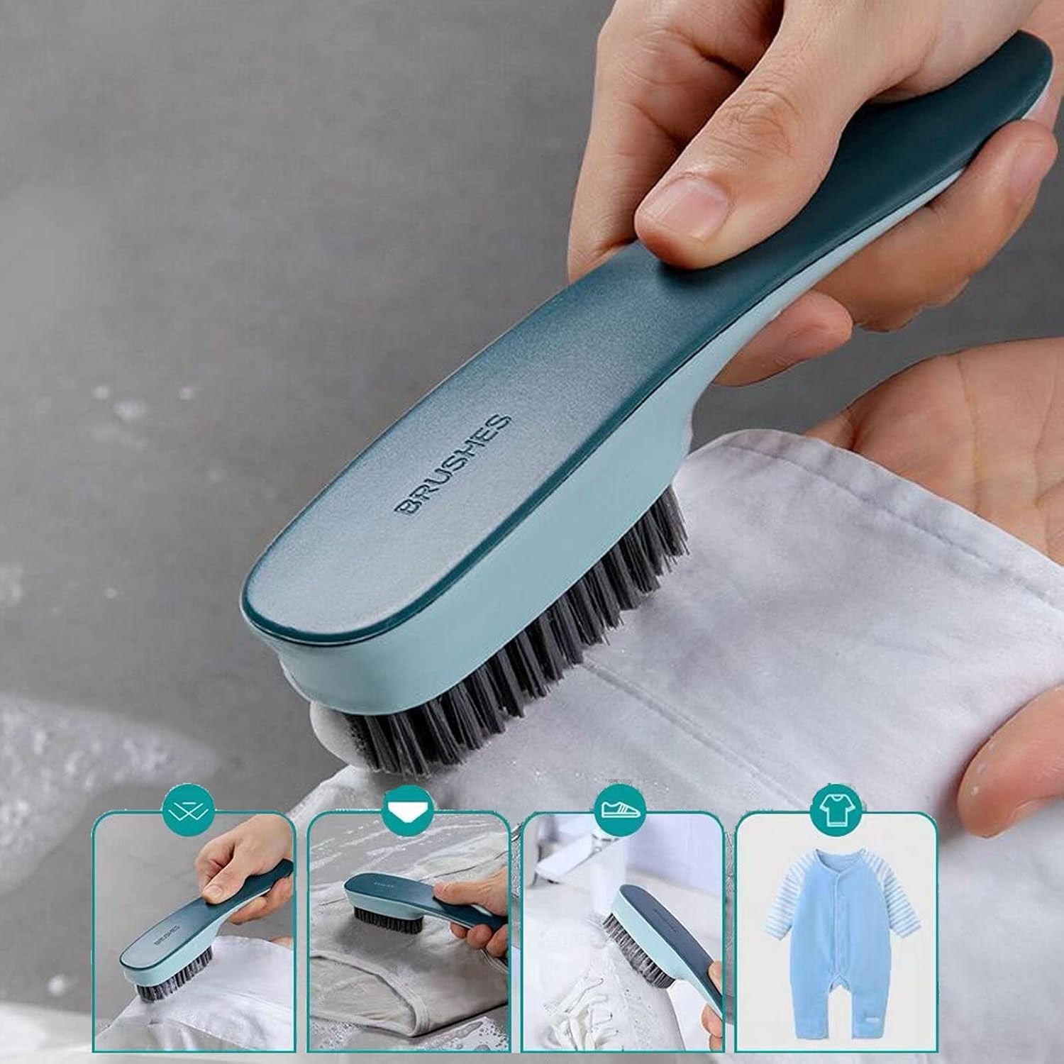 Soft Bristle Laundry Stain Remover Brush 2 Pack Blue Cleaning Brushes for