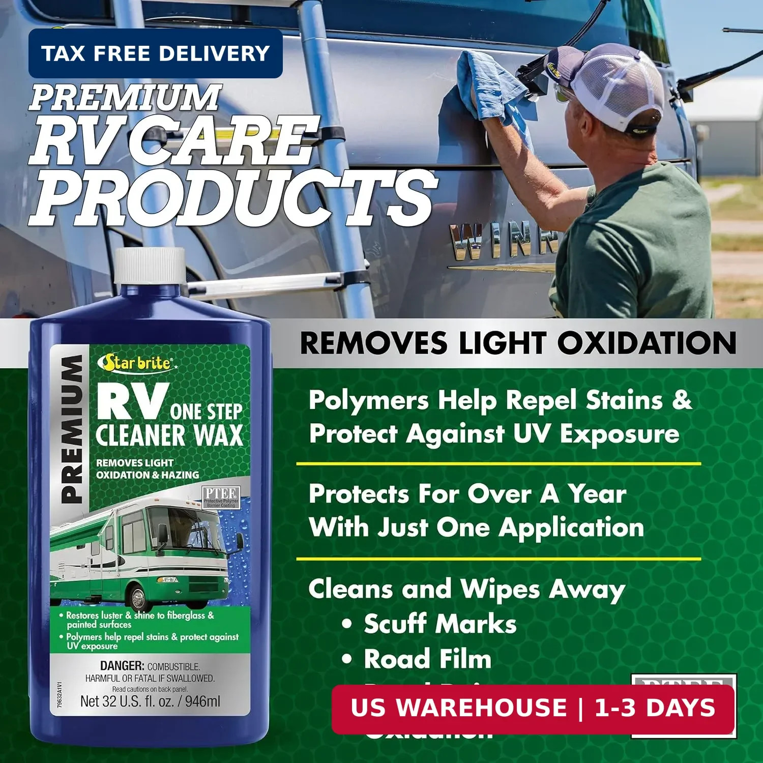 STAR BRITE Premium RV One Step Cleaner Wax – Cleans, Protects & Enhances RVs – R