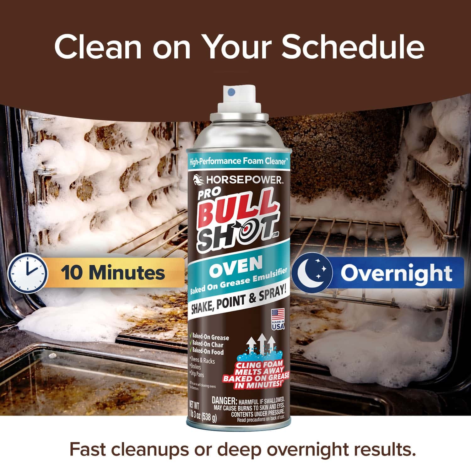 Bull Shot Oven Cleaner, Professional Strength Foam Melts Away Baked-On Grease
