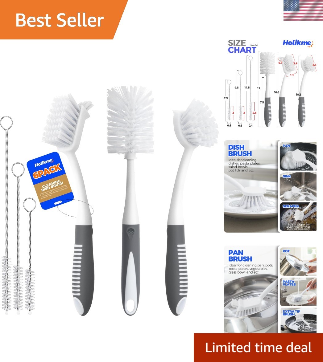 Dish Brush Set with Bottle Pan and Straw Brushes Kitchen Cleaning Tools