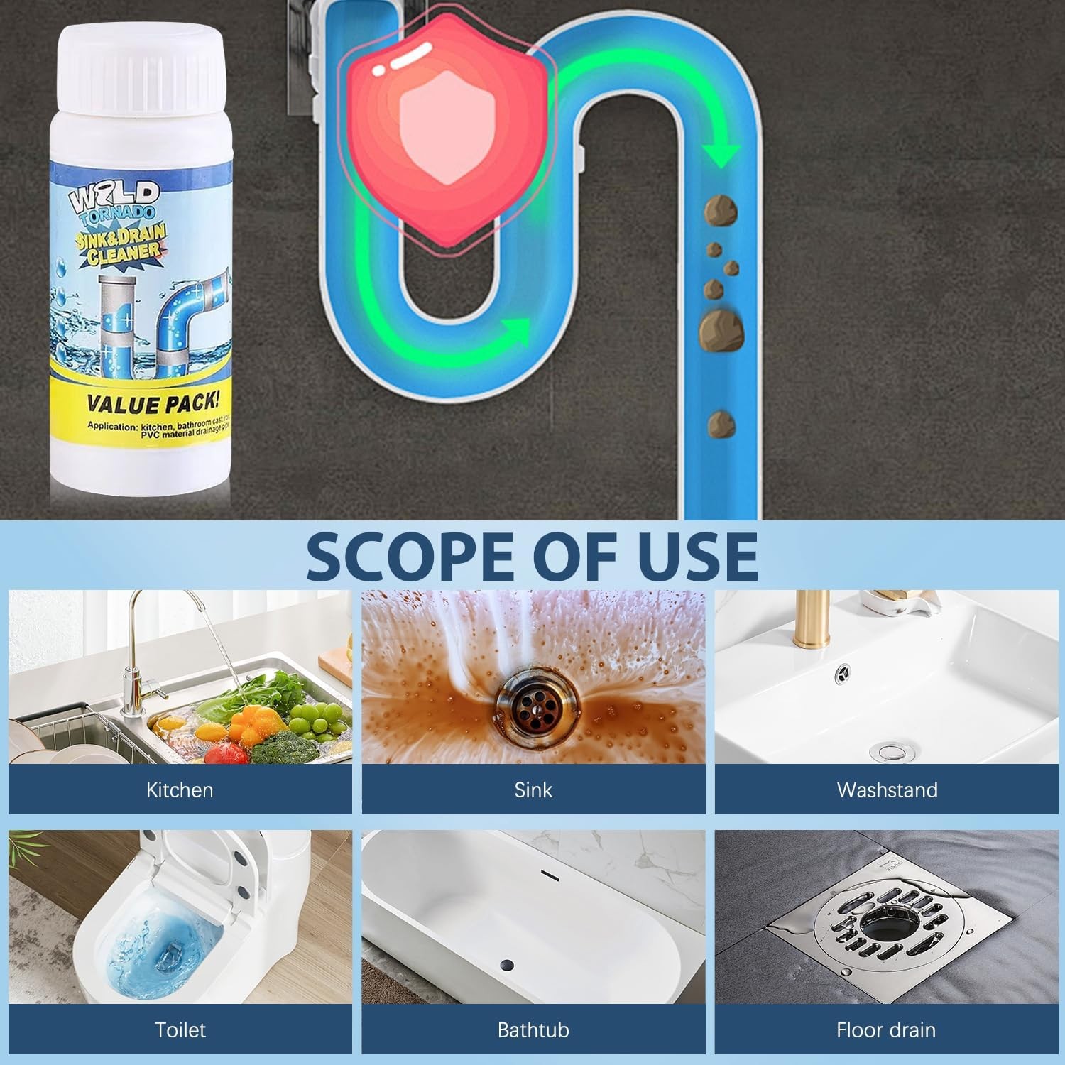Wild Tornado Fast Foaming Sink and Drain Cleaner for Kitchen & Pipes – Foam Clea